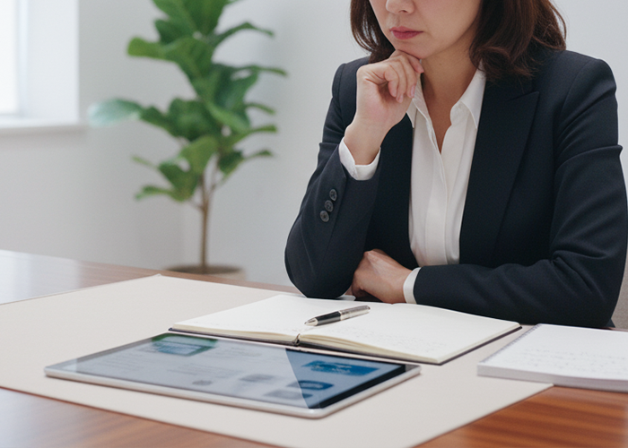 Stressed jewelry business owner dealing with software selection challenges